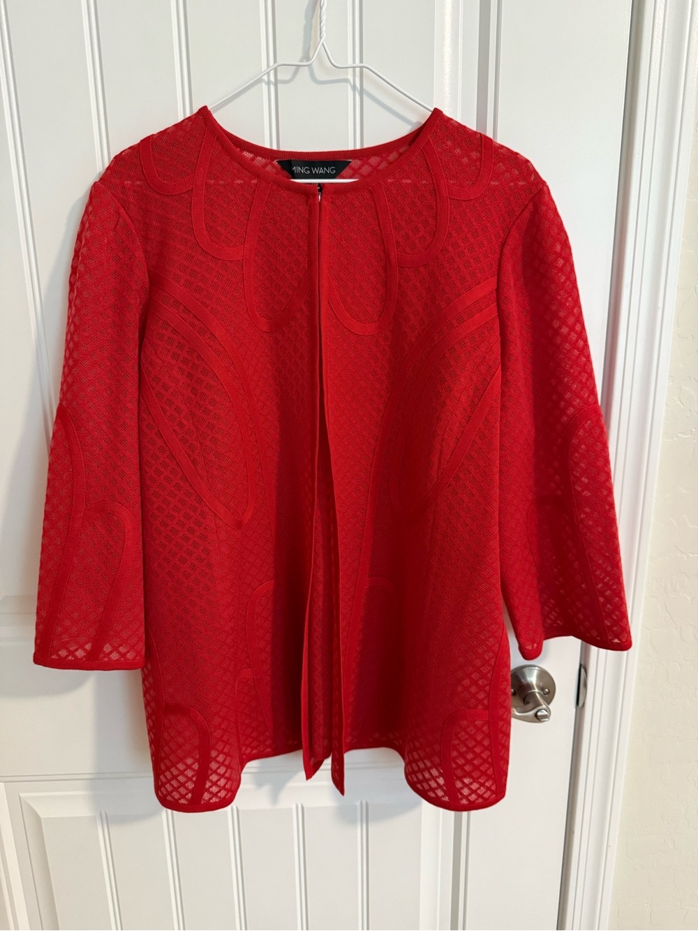 Ming Wang Red Textured Open-Front Jacket